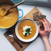 Roasted Garlic and Rosemary Butternut Squash Soup